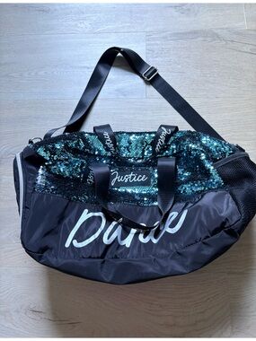 Justice Teal Sequin Dance Duffle Bag with Black Trim